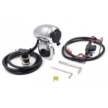 Motorbike Chrome 1" 7/8" Handlebar Electrical Power Point with Cigarette Lighter for ATV Scooter Motorcycle